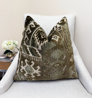 Olive Kilim Velvet Throw Pillow