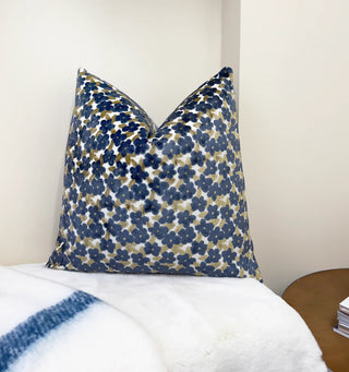 Navy Daisy Velvet Throw Pillow