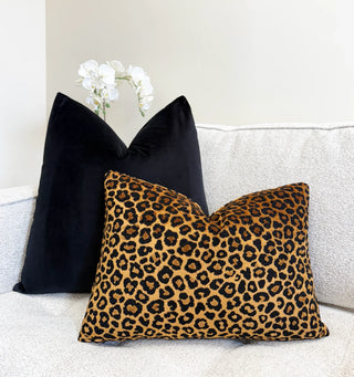 Bronze Black Leopard Velvet Throw Pillow