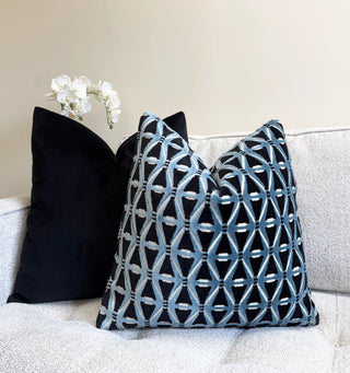 Blue Deco Velvet Throw Pillow