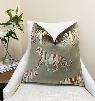 Olive Bengal Tiger Velvet Throw Pillow