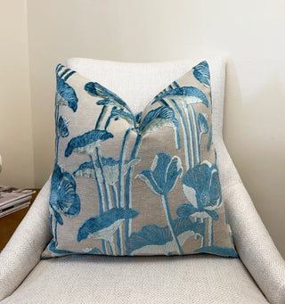 Teal Sage Poppy Velvet Throw Pillow