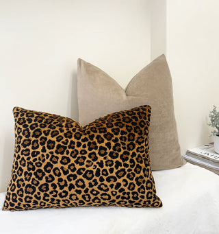 Bronze Black Leopard Velvet Throw Pillow