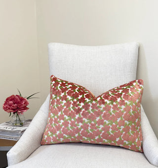 Coral Daisy Velvet Throw Pillow