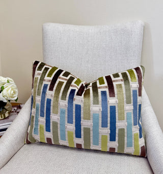 Linea Ocean Geometric Velvet Throw Pillow
