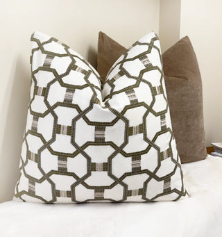 Olive Link Embroidered Throw Pillow