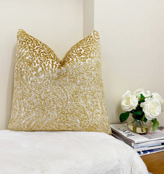 Gold Paisley Velvet Throw Pillow