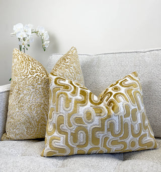 Gold Groove Velvet Throw Pillow