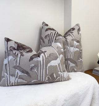 Mushroom Poppy Velvet Throw Pillow