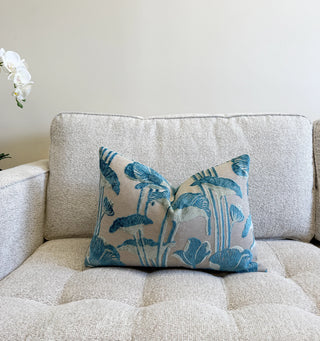 Teal Sage Poppy Velvet Throw Pillow