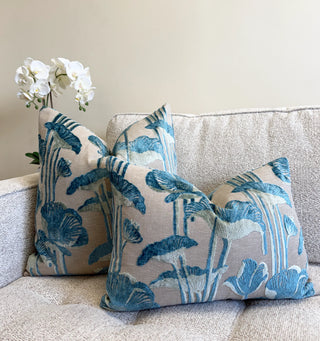 Teal Sage Poppy Velvet Throw Pillow