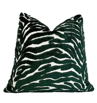 Deep Emerald Zebra Velvet Throw Pillow