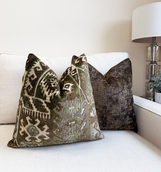 Olive Kilim Velvet Throw Pillow