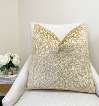 Gold Paisley Velvet Throw Pillow