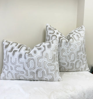 Ivory Groove Velvet Throw Pillow