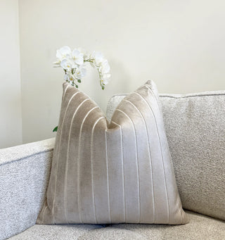 Beige Stripe Velvet Throw Pillow