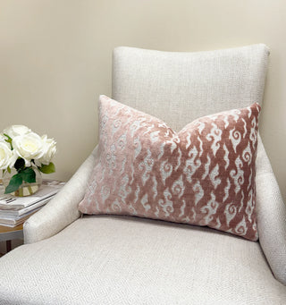 Blush Pink Swirl Velvet Throw Pillow