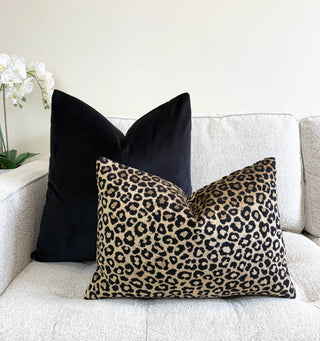 Black Gold Leopard Velvet Throw Pillow
