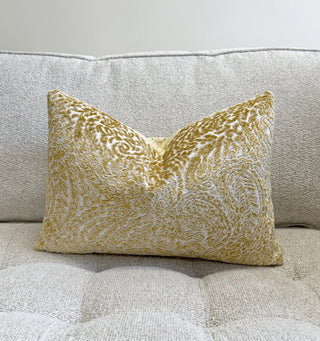 Gold Paisley Velvet Throw Pillow