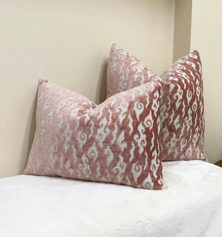 Blush Pink Swirl Velvet Throw Pillow