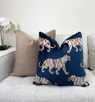 Indigo Bengal Tiger Velvet Throw Pillow