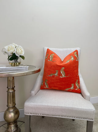 Orange embroidered Cheetah chair_