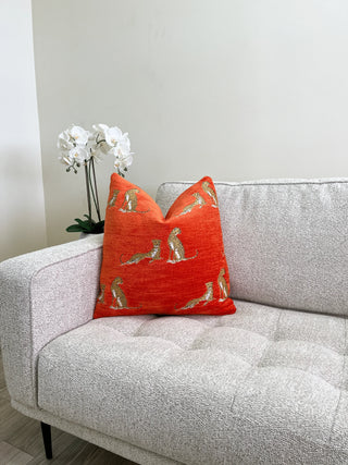 Orange embroidered Cheetah couch