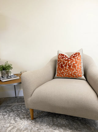 Orange maze linen settee