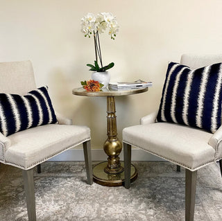 Navy and Cream Stripe Velvet Throw Pillow