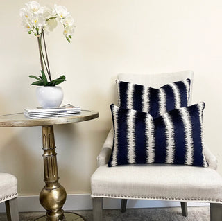 Navy and Cream Stripe Velvet Throw Pillow