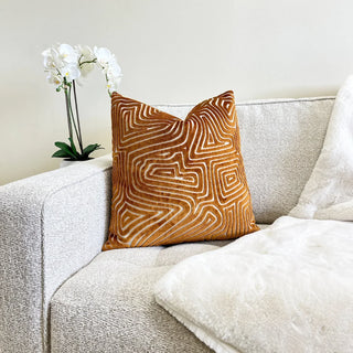 Bronze Velvet Maze Throw Pillow