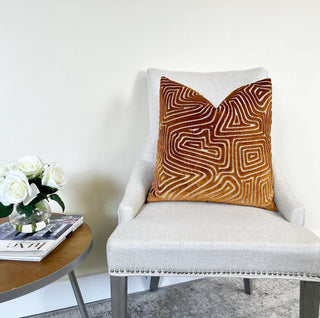 Bronze Velvet Maze Throw Pillow