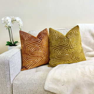 Bronze Velvet Maze Throw Pillow