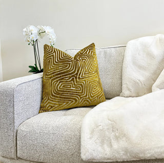 Gold Maze Velvet Throw Pillow