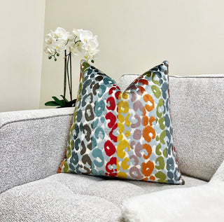 Bright Multicolored Velvet Leopard Print Throw Pillow
