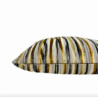 Gold Navy Alternative Stripe Velvet Throw Pillow