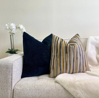 Gold Navy Alternative Stripe Velvet Throw Pillow