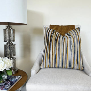 Gold Navy Alternative Stripe Velvet Throw Pillow