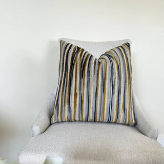 Gold Navy Alternative Stripe Velvet Throw Pillow
