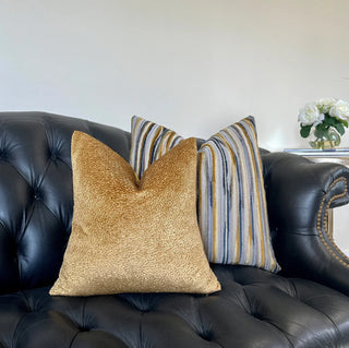 Gold Navy Alternative Stripe Velvet Throw Pillow