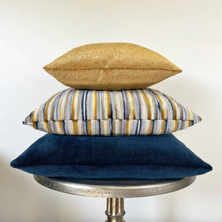 Gold Navy Alternative Stripe Velvet Throw Pillow