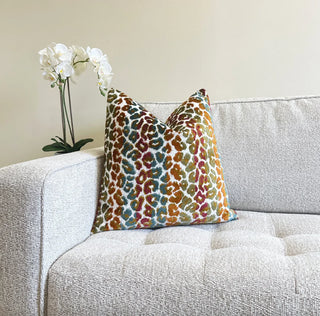Berry Stripe Velvet Leopard Print Throw Pillow