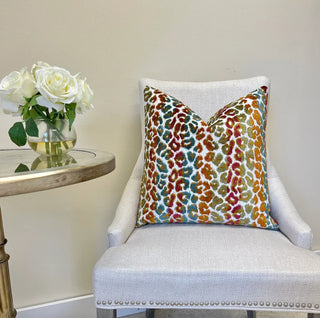 Berry Stripe Velvet Leopard Print Throw Pillow