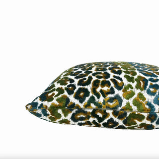 Rainforest Green Stripe Velvet Leopard Print Throw Pillow