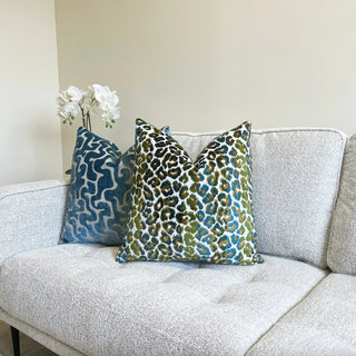 Rainforest Green Stripe Velvet Leopard Print Throw Pillow