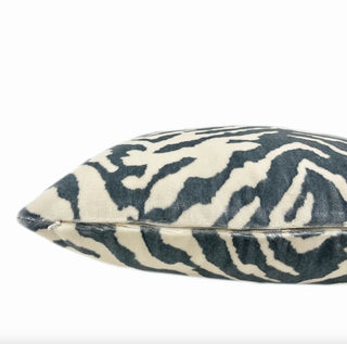 Gray Cream Velvet Zebra Print Throw Pillow
