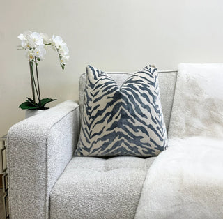 Gray Cream Velvet Zebra Print Throw Pillow