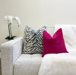 Gray Cream Velvet Zebra Print Throw Pillow