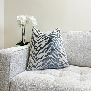 Gray Cream Velvet Zebra Print Throw Pillow