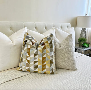 Gold Silver Geometric Velvet Throw Pillow